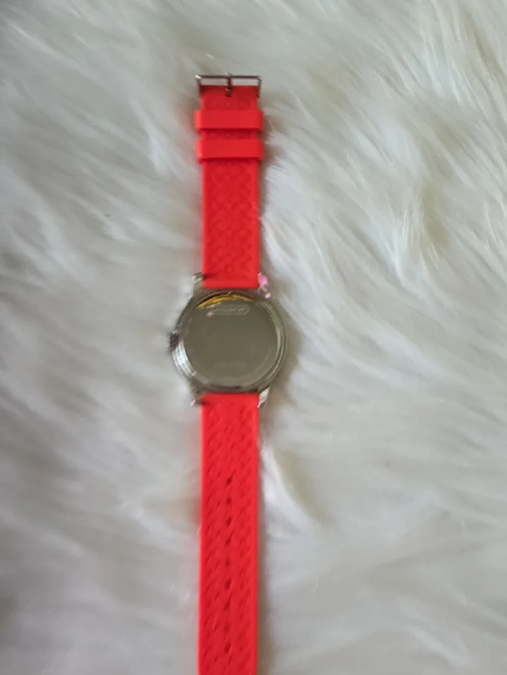 Coach Women's Silver Case Watch with Red Silicone Strap